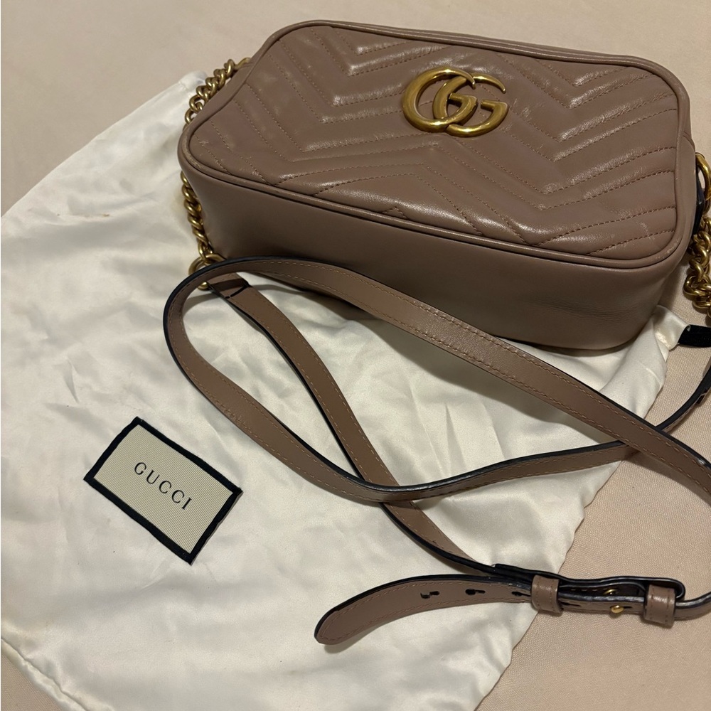 Gucci Taupe Leather Crossbody Bag with Gold Accents